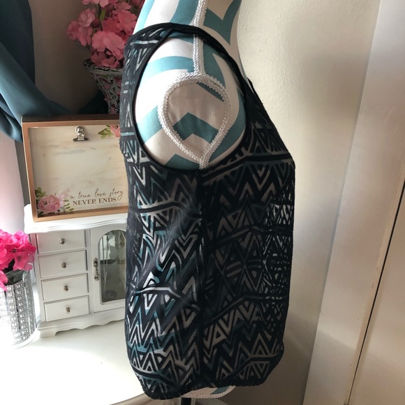 [Apt. 9] Black Sheer Patterned Tank Top Aztec tank - Picture 4 of 9
